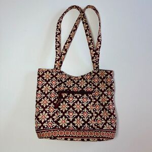 Vera Bradley Burgundy Medallion Shoulder Tote Bag w/ Front Zipper Pocket 2/$25